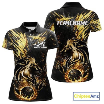 Black and Gold Lion Bowling Polo, 1/4 Zip Shirt for Women Custom Lion Bowling Team jerseys NQS11682