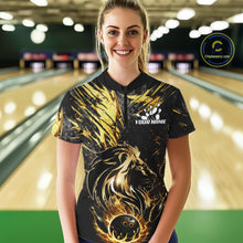 Load image into Gallery viewer, Black and Gold Lion Bowling Polo, 1/4 Zip Shirt for Women Custom Lion Bowling Team jerseys NQS11682