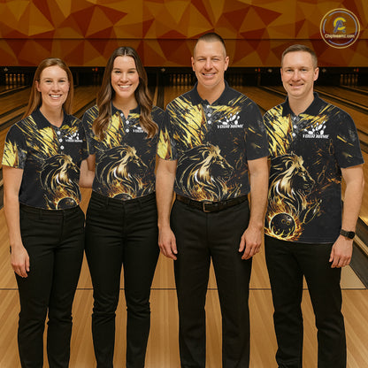 Black and Gold Lion Bowling Polo, 1/4 Zip Shirt for Women Custom Lion Bowling Team jerseys NQS11682