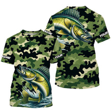 Load image into Gallery viewer, Black Green camo Walleye fishing Custom Long Sleeve Tournament Fishing Shirts, Walleye fishing Jerseys NQS7553