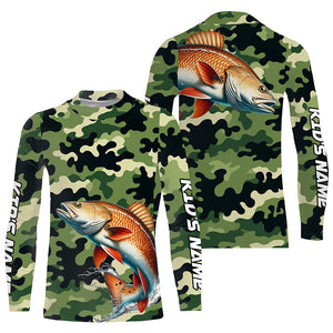 Black Green camo Redfish fishing Custom Long Sleeve Tournament Fishing Shirts, Red drum fishing Jersey NQS7554