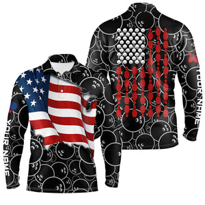 American Flag black camo Bowling Shirt for Men Custom Polo, Quarter Zip shirts, Team Patriots Bowlers NQS7705