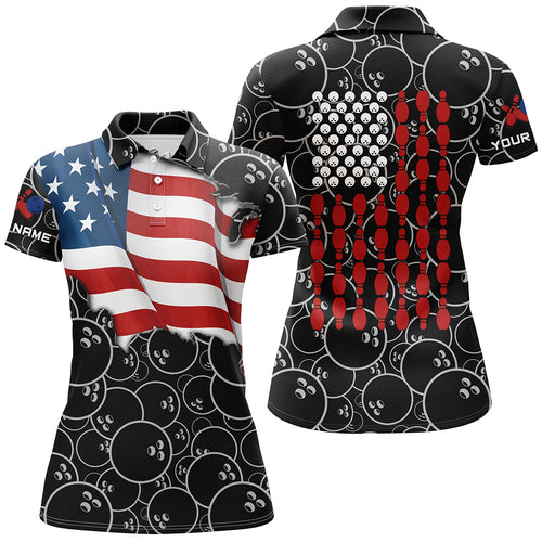 American Flag black camo Bowling Shirt for Women Custom Polo, Quarter Zip shirt, Team Patriots Bowlers NQS7705