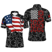 Load image into Gallery viewer, American Flag black camo Bowling Shirt for Men Custom Polo, Quarter Zip shirts, Team Patriots Bowlers NQS7705