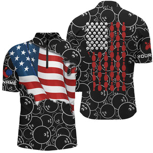 American Flag black camo Bowling Shirt for Men Custom Polo, Quarter Zip shirts, Team Patriots Bowlers NQS7705