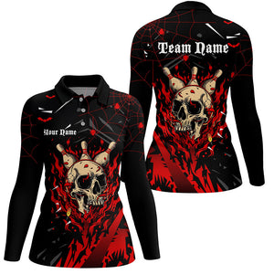 Black and Red Flame Bowling Skull Custom Halloween bowling Shirts for Women,Team Bowling jerseys NQS8155