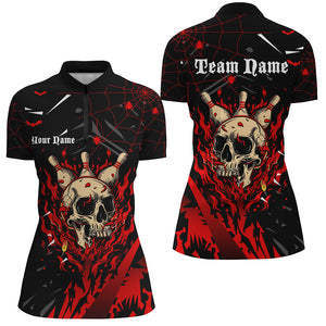 Black and Red Flame Bowling Skull Custom Halloween bowling Shirts for Women,Team Bowling jerseys NQS8155