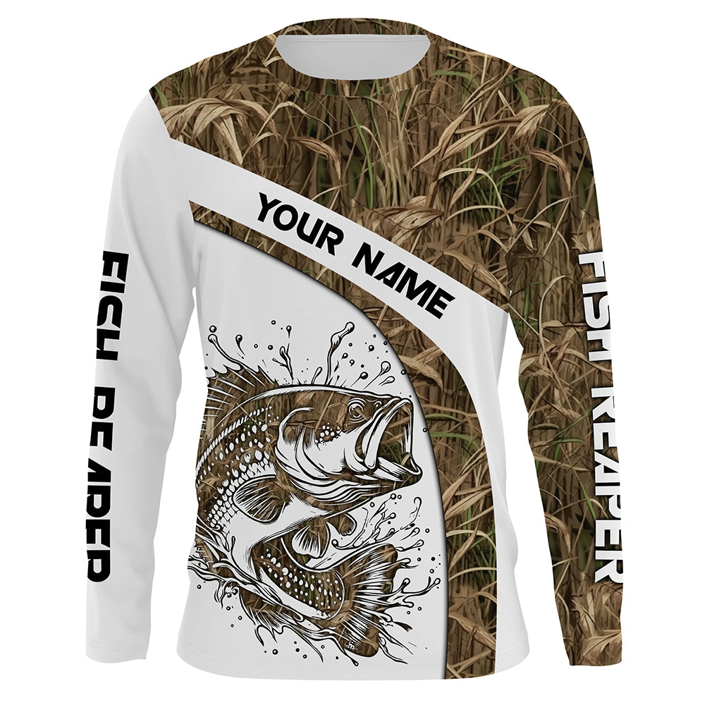 Largemouth Bass Fishing Tattoo camouflage UV protection Custom name long sleeves fishing apparel jersey NQS764