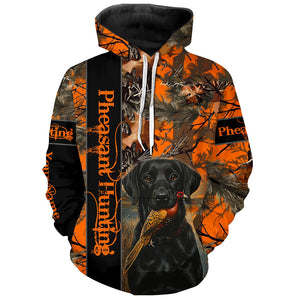 Pheasant Hunting with dog Labrador Retriever orange camo Custom name 3D All over print hunting shirt NQS2270