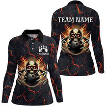 Load image into Gallery viewer, Custom Bowling Shirt for Women Personalized Skull Bowling Jerseys Bowling Team Polo, 1/4 Zip Shirts NQS8376