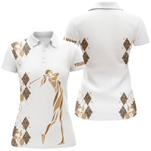 Load image into Gallery viewer, Leopard argyle pattern matching golf shirts for couples custom his and hers matching golf outfits NQS8378