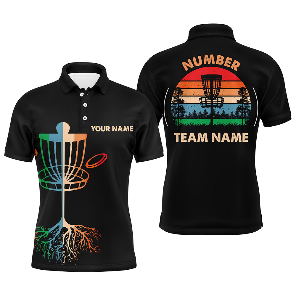 Retro Black Mens disc golf polo shirt custom disc golf team jersey, disc golf wear NQS8577