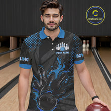 Load image into Gallery viewer, Personalized Black and Blue Flame Bowling Polo, 1/4 Zip Shirts For Men, Custom bowling Team Jerseys NQS10771