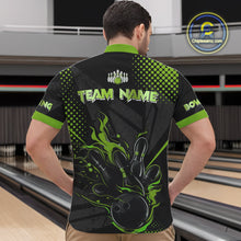 Load image into Gallery viewer, Personalized Black and Green Flame Bowling Polo, 1/4 Zip Shirts For Men, Custom bowling Team Jerseys NQS10772