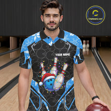 Load image into Gallery viewer, Black Camo Blue Christmas Bowling shirts for men Custom Team bowling jerseys gift for bowlers NQS10966