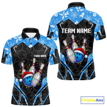 Load image into Gallery viewer, Black Camo Blue Christmas Bowling shirts for men Custom Team bowling jerseys gift for bowlers NQS10966