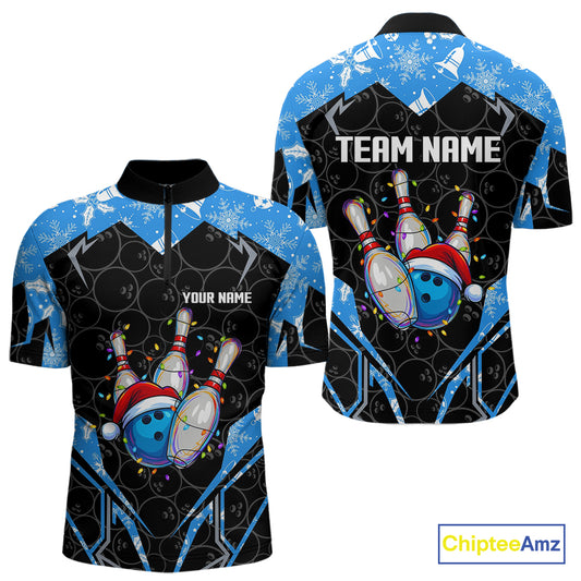 Black Camo Blue Christmas Bowling shirts for men Custom Team bowling jerseys gift for bowlers NQS10966