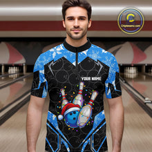 Load image into Gallery viewer, Black Camo Blue Christmas Bowling shirts for men Custom Team bowling jerseys gift for bowlers NQS10966