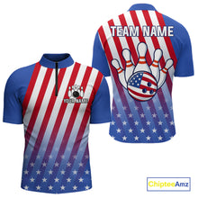 Load image into Gallery viewer, Red, White and Blue US Flag Bowling Shirts for Men Custom Patriotic Bowling Team Jerseys NQS11148