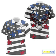 Load image into Gallery viewer, Gray &amp; White American Flag Eagle Golf Polo Shirts For Kid Custom patriotic team golf outfit for Kid NQS9798