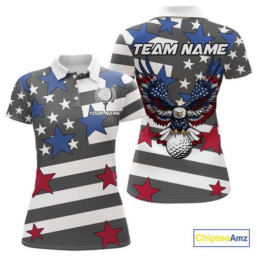 Gray and White American Flag Eagle Golf Polo shirt for Women Custom patriotic team ladies golf outfit NQS9798