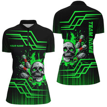 Load image into Gallery viewer, Black and green bowling skull polo, Quarter zip Shirts for women Custom team Bowling jerseys NQS7956