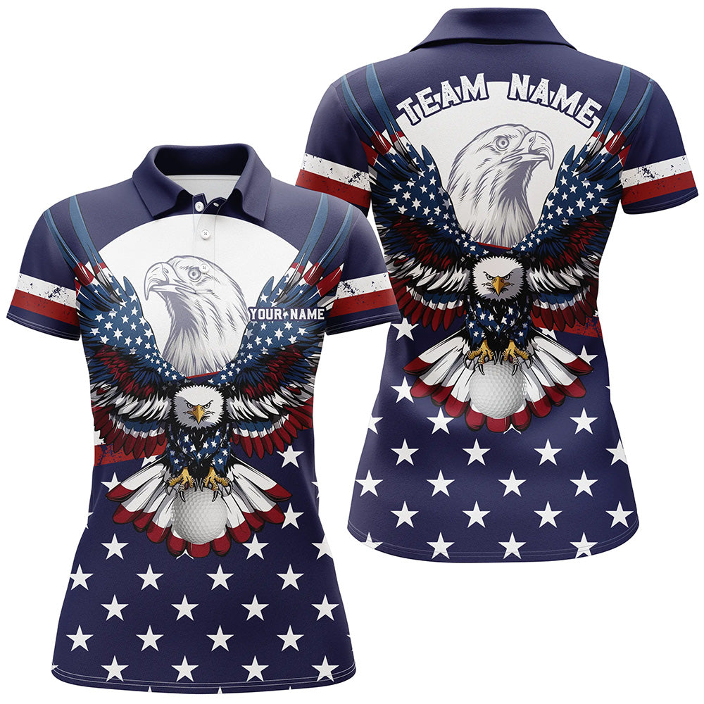 Women golf polos shirts custom Red, white and blue American flag Eagle patriotic golf shirt for ladies NQS7958