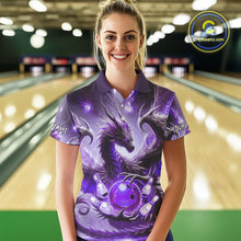 Load image into Gallery viewer, Personalized Purple Lights Dragon Women Bowling Polo, 1/4 Zip Shirt Custom Team Bowling League Jersey NQS10200