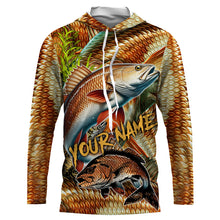 Load image into Gallery viewer, Personalized Redfish drum Fishing jerseys, redfish scales long sleeve fishing shirts uv protection NQS3687