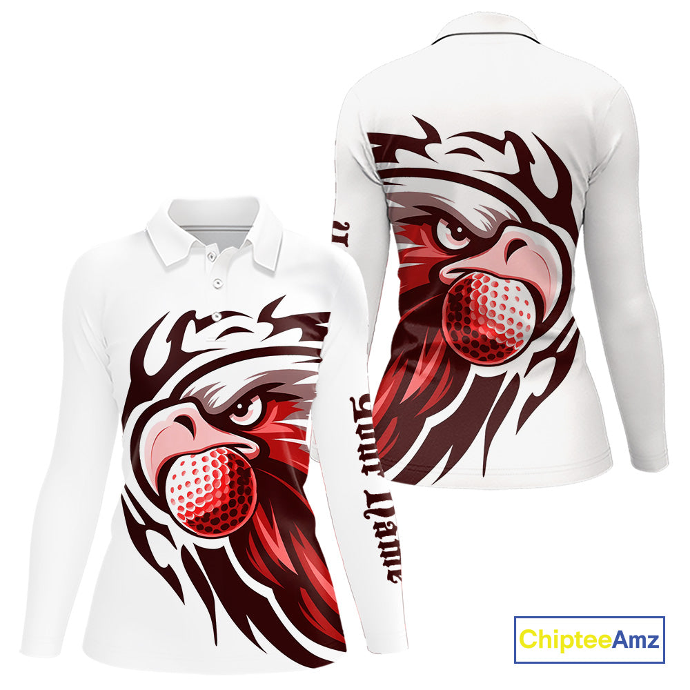 Womens golf polo shirts custom Red Eagle golf ball white golf tops, team golf attire for ladies NQS10553