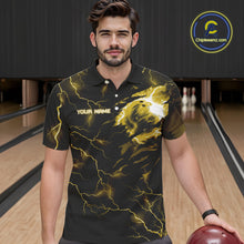 Load image into Gallery viewer, Yellow lightning thunder bowling American flag Eagle custom Mens Bowling Polo, Quarter Zip Shirts NQS10557
