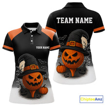 Load image into Gallery viewer, Black and Orange Funny pumpkin Golf Ball Women golf polo shirt Custom Halloween team ladies golf wear NQS10778