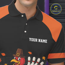 Load image into Gallery viewer, Black and Orange Turkey Bowling Polo, 1/4 Zip Shirts For Men Custom Thanksgiving team Bowling jersey NQS10779