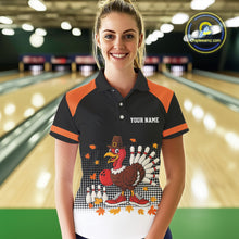 Load image into Gallery viewer, Black and Orange Turkey Bowling Polo, 1/4 Zip Shirt For Women Custom Thanksgiving team Bowling jersey NQS10779
