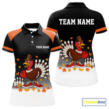Load image into Gallery viewer, Black and Orange Turkey Bowling Polo, 1/4 Zip Shirt For Women Custom Thanksgiving team Bowling jersey NQS10779