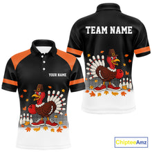 Load image into Gallery viewer, Black and Orange Turkey Bowling Polo, 1/4 Zip Shirts For Men Custom Thanksgiving team Bowling jersey NQS10779