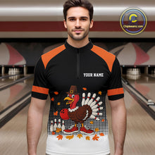 Load image into Gallery viewer, Black and Orange Turkey Bowling Polo, 1/4 Zip Shirts For Men Custom Thanksgiving team Bowling jersey NQS10779