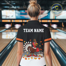Load image into Gallery viewer, Black and Orange Turkey Bowling Polo, 1/4 Zip Shirt For Women Custom Thanksgiving team Bowling jersey NQS10779