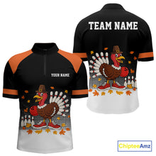 Load image into Gallery viewer, Black and Orange Turkey Bowling Polo, 1/4 Zip Shirts For Men Custom Thanksgiving team Bowling jersey NQS10779
