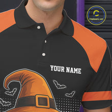 Load image into Gallery viewer, Black and Orange Funny Halloween Bowling Polo, 1/4 Zip Shirts For Men Custom team Bowling jersey NQS10780