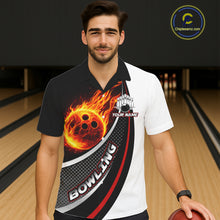 Load image into Gallery viewer, Personalized Black &amp; White Red Flame Bowling Team Hawaiian Shirt, Gifts For Bowlers NQS11358