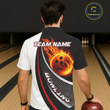 Load image into Gallery viewer, Personalized Black &amp; White Red Flame Bowling Team Hawaiian Shirt, Gifts For Bowlers NQS11358