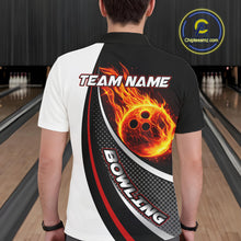 Load image into Gallery viewer, Personalized Black &amp; White Red Flame Bowling Polo, 1/4 zip Team Shirts For Men, Gifts For Bowlers NQS11358