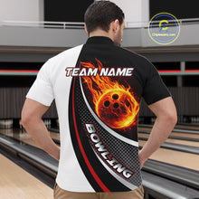 Load image into Gallery viewer, Personalized Black &amp; White Red Flame Bowling Polo, 1/4 zip Team Shirts For Men, Gifts For Bowlers NQS11358