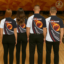 Load image into Gallery viewer, Personalized Black &amp; White Red Flame Bowling Polo, 1/4 zip Team Shirts For Men, Gifts For Bowlers NQS11358