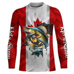 Walleye fishing shirts Canadian flag patriot UV protection Customize name long sleeves fishing shirts NQS7572