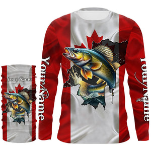 Walleye fishing shirts Canadian flag patriot UV protection Customize name long sleeves fishing shirts NQS7572
