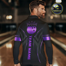 Load image into Gallery viewer, Black and Purple crown Bowling ball Polo, Quarter Zip Shirts for Men Custom Bowling Team jerseys NQS10046