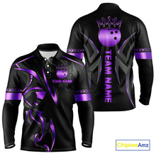 Load image into Gallery viewer, Black and Purple crown Bowling ball Polo, Quarter Zip Shirts for Men Custom Bowling Team jerseys NQS10046