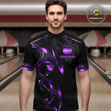 Load image into Gallery viewer, Black and Purple crown Bowling ball Polo, Quarter Zip Shirts for Men Custom Bowling Team jerseys NQS10046